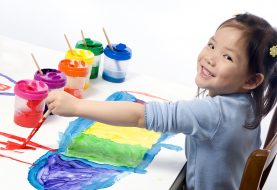 Going to school is your future. Education, learning, teaching. a young girl coloring a picture